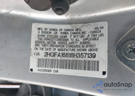 2008 Honda Civic Ex z USA, uszkodzony, nr VIN 2HGFA16818H357139